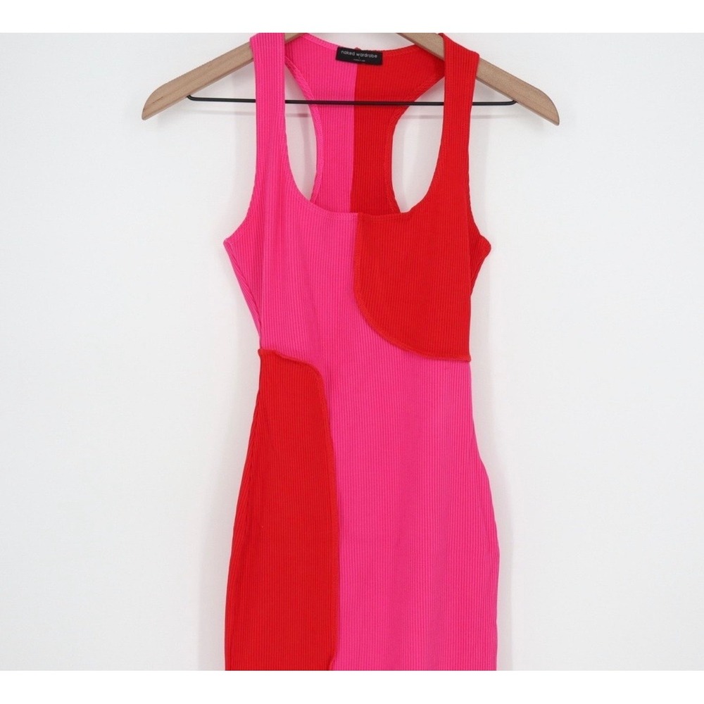 naked wardrobe Pink and Red Colorblock Midi Dress - Picture 3 of 4